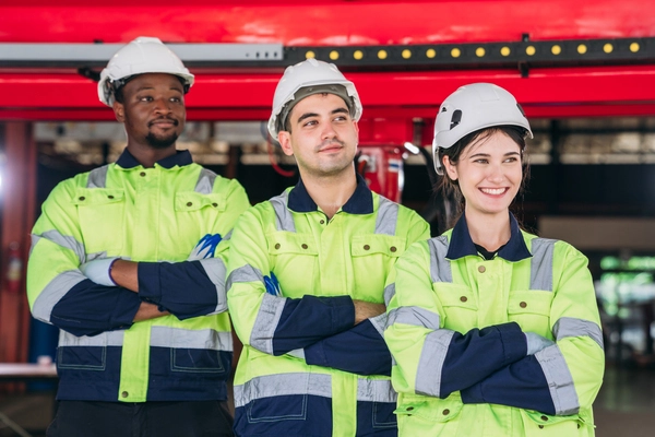 Imagem de três pessoas em uma indústria